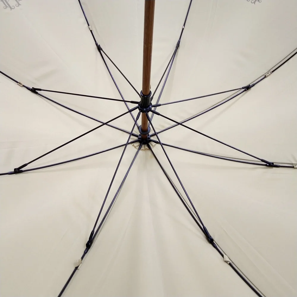 Auto Open Double Canopy Blue Sky White Clouds Print Wooden Handle Umbrella