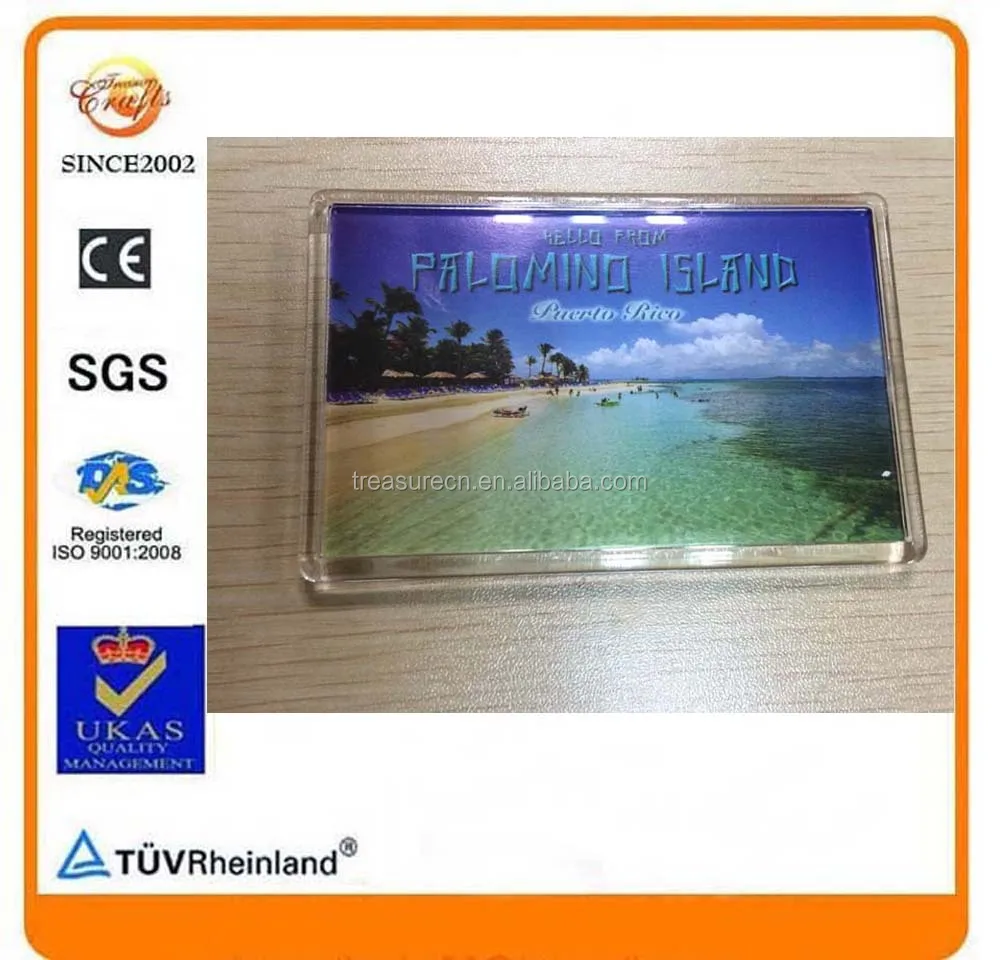 big rectangle two round magnets acrylic island view photo fridge magnet