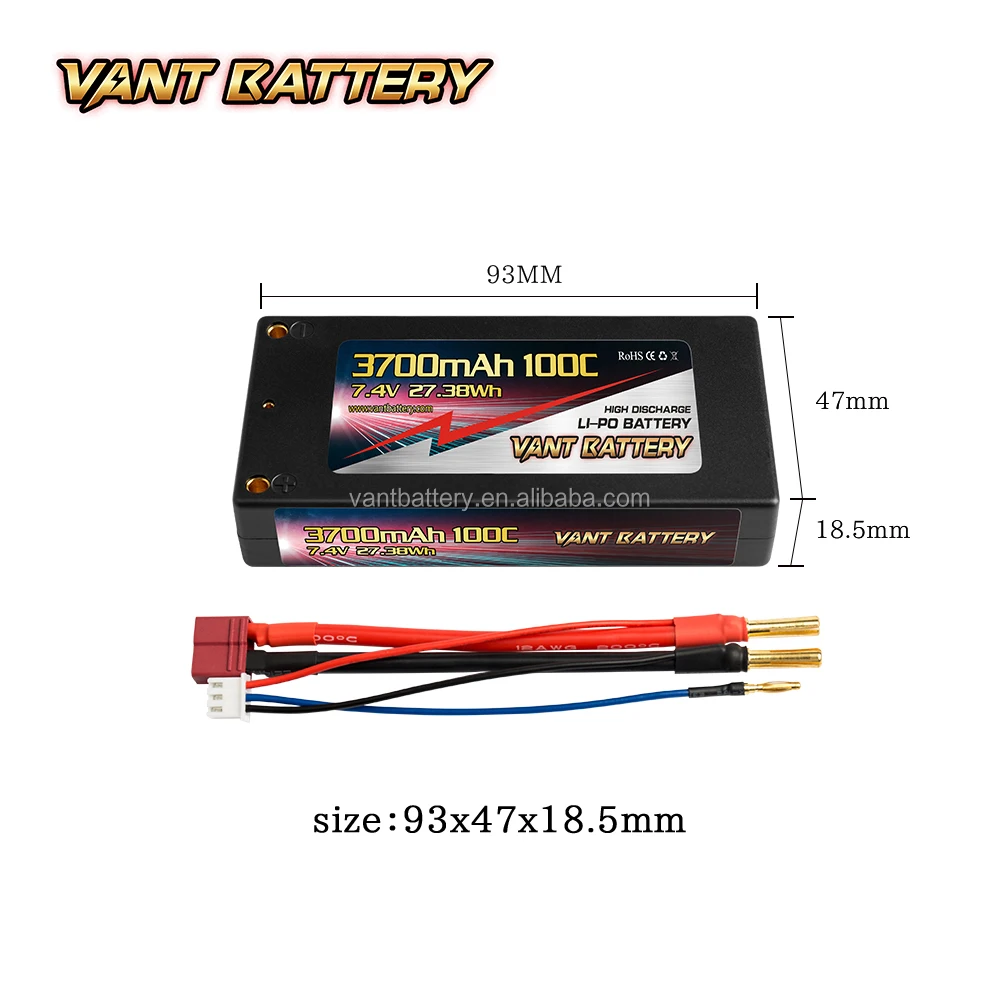 Vant 2S Lipo Battery 7.4V 3700mah 100C LCG Hard Case with Deans Plug for RC Truck/ Airplane /Drone /FPV /Racing