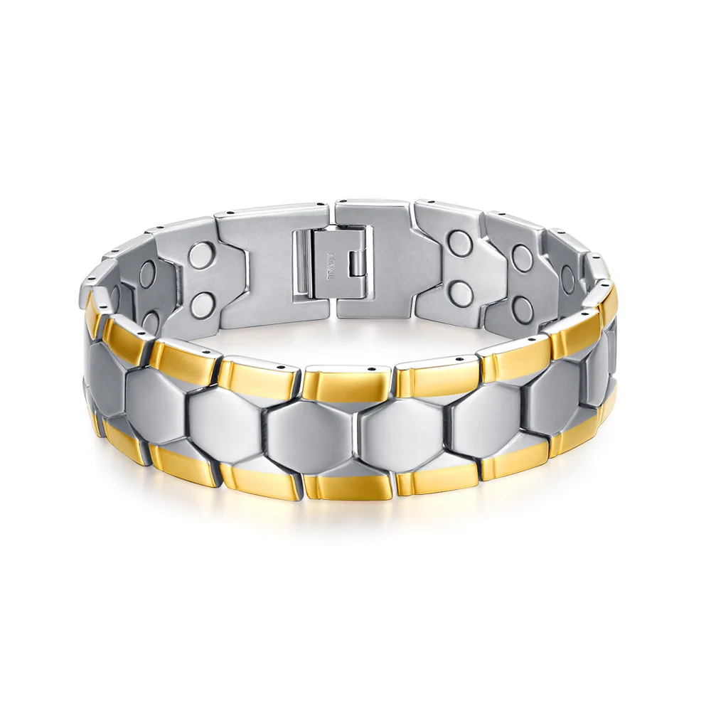 Men stainless steel health blood pressure control japanese bio magnetic therapy bracelet