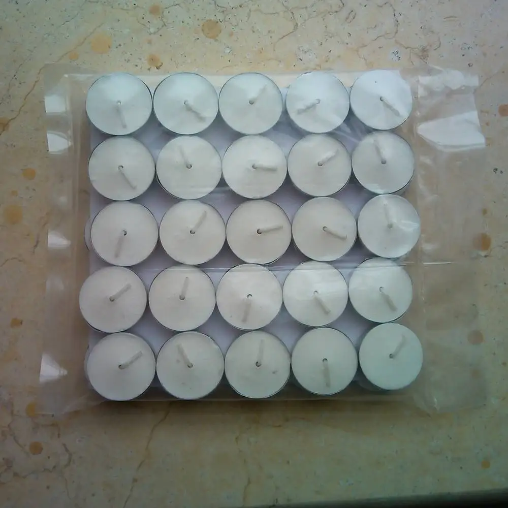 
cheap white tealight candles in plastic bags 