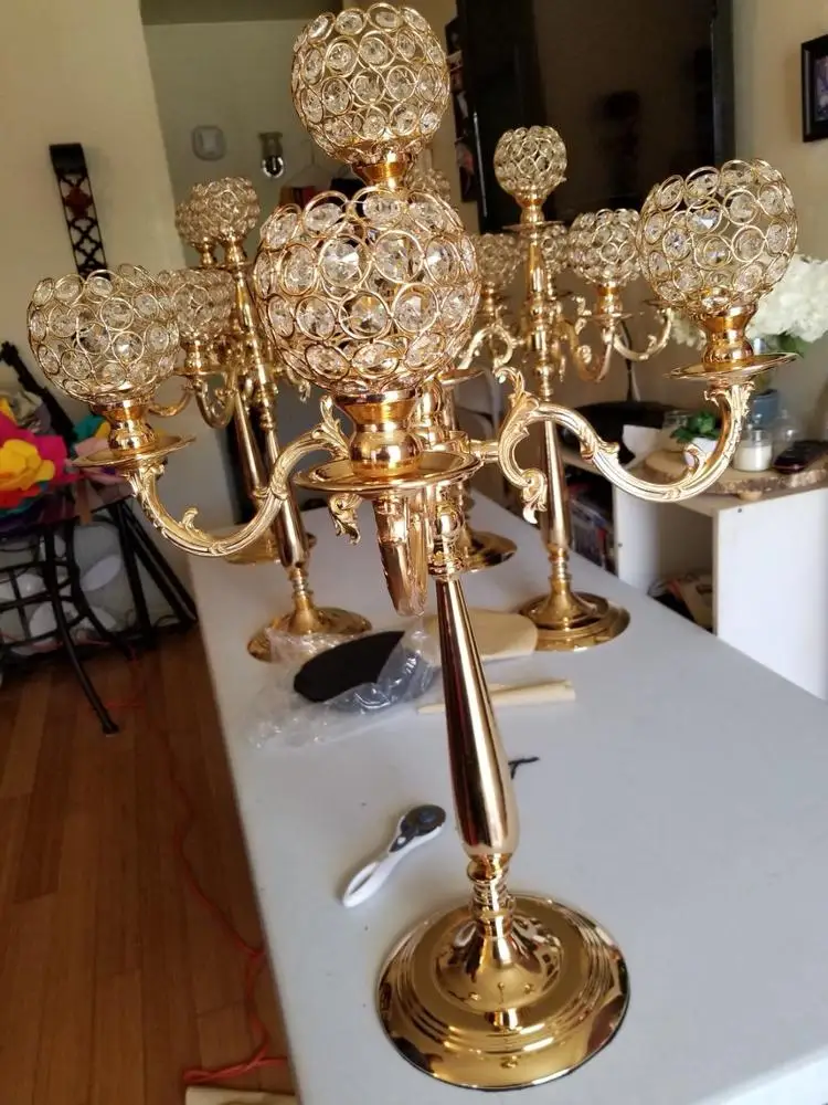 wholesale tall gold candelabra wedding Crystal Chandelier Centerpiece