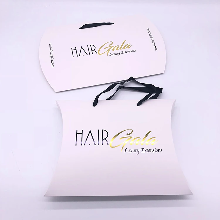 Gold foil logo hair extension packaging design/hair and wig packaging pillow box