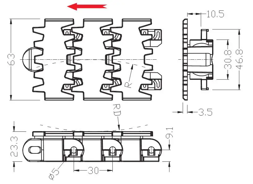 Components for Conveyors of Multi-flex Table Top Slat  Conveyor Chains