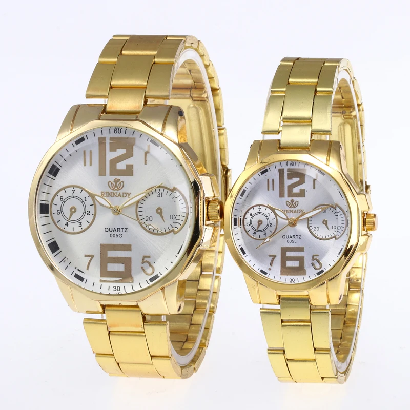 RINNADY Brand Alloy Quartz Wrist Luxury Men Women Couples Gold Watch MW-207