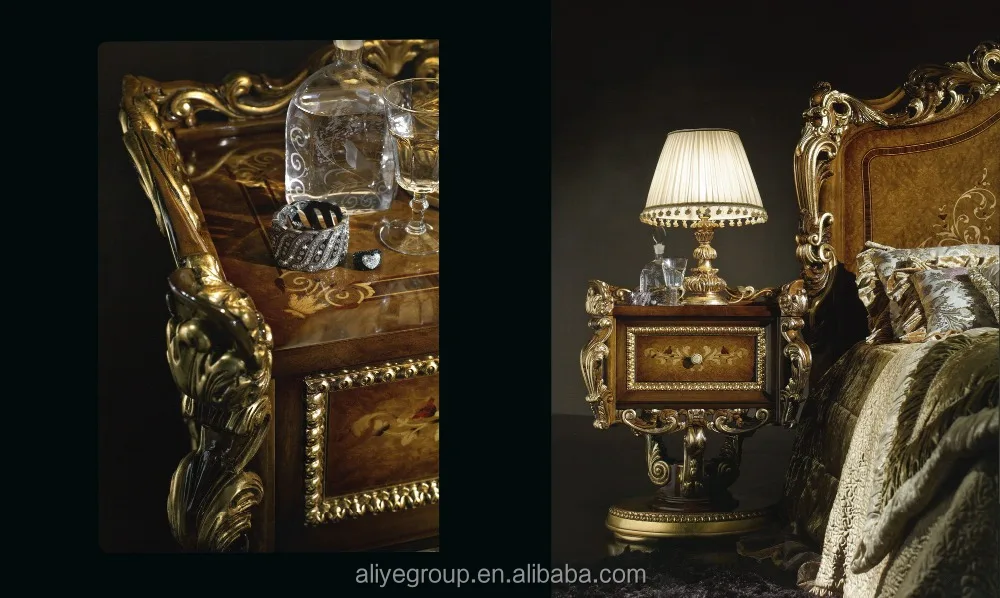 AAS720-French Marquetry American Style Designer Bedroom Set, Exquisite Wood Carving Bed Set