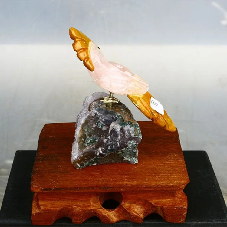 Wholesale Natural Quartz Carved 4 Inches Crystal Parrot Statue