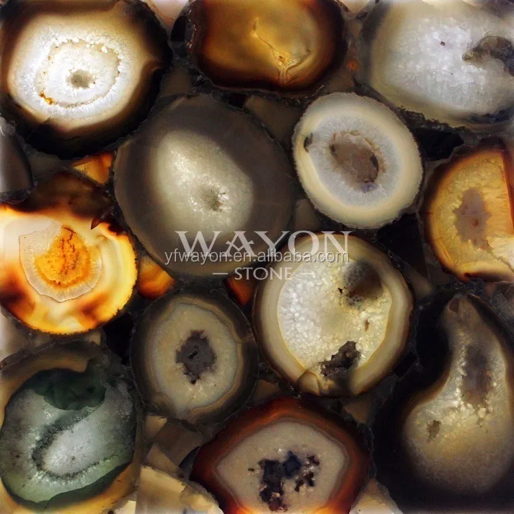 Semiprecious Apartment Dining Table Countertop Yellow Onyx Agate Stone Plates