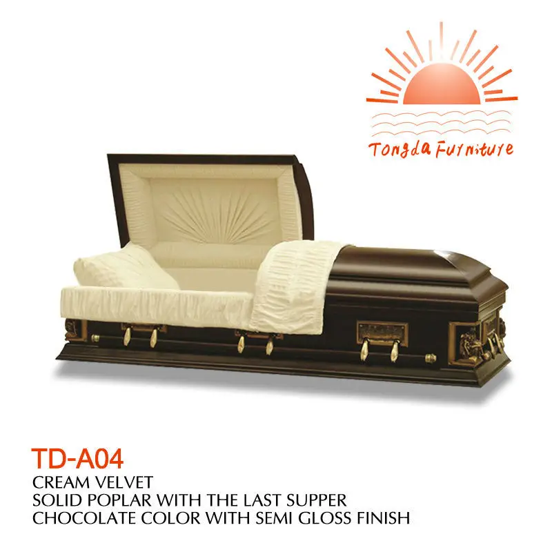 TD--A04 Funeral casket selected wooden casket with metal handles coffin
