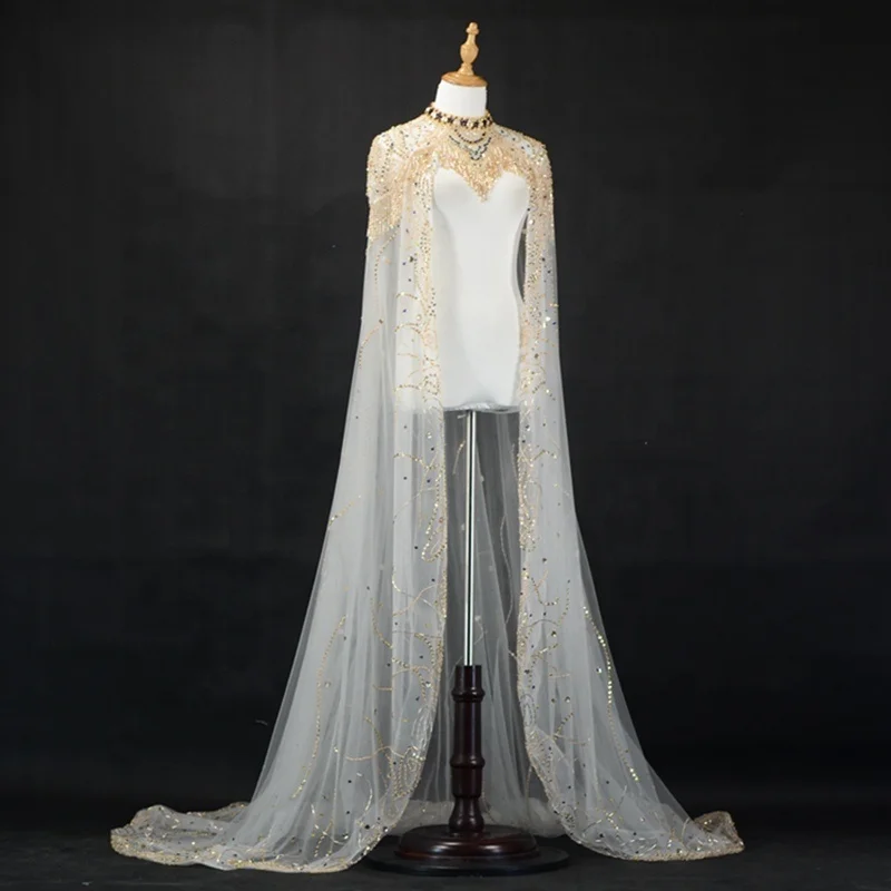 Heavy Beaded Long Evening Dresses Cape Luxury 2018 New High Quality White Cheap Guangzhou Wedding Cape Wedding Accessories