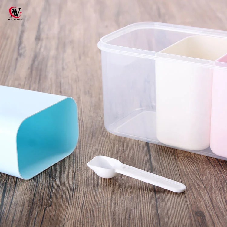 plastic 3pcs Seasoning Box Condiment box Salt Pepper Box with spoon