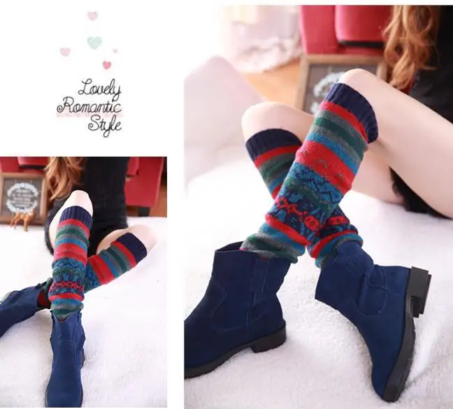 New Women Winter Knee High Wool Knit Fair Isle Leg Warmers