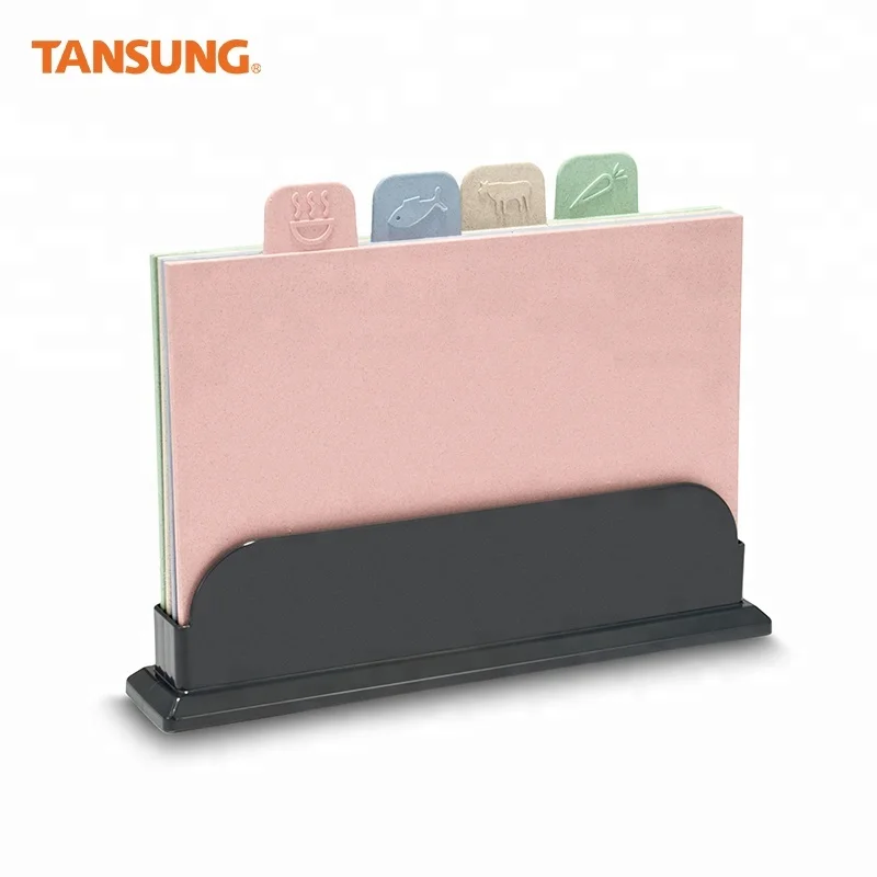 Custom Eco 4 Pcs Multi Function Kitchen Plastic Wheat Straw Meat Vegetable Chopping Cutting Board Set with Stand