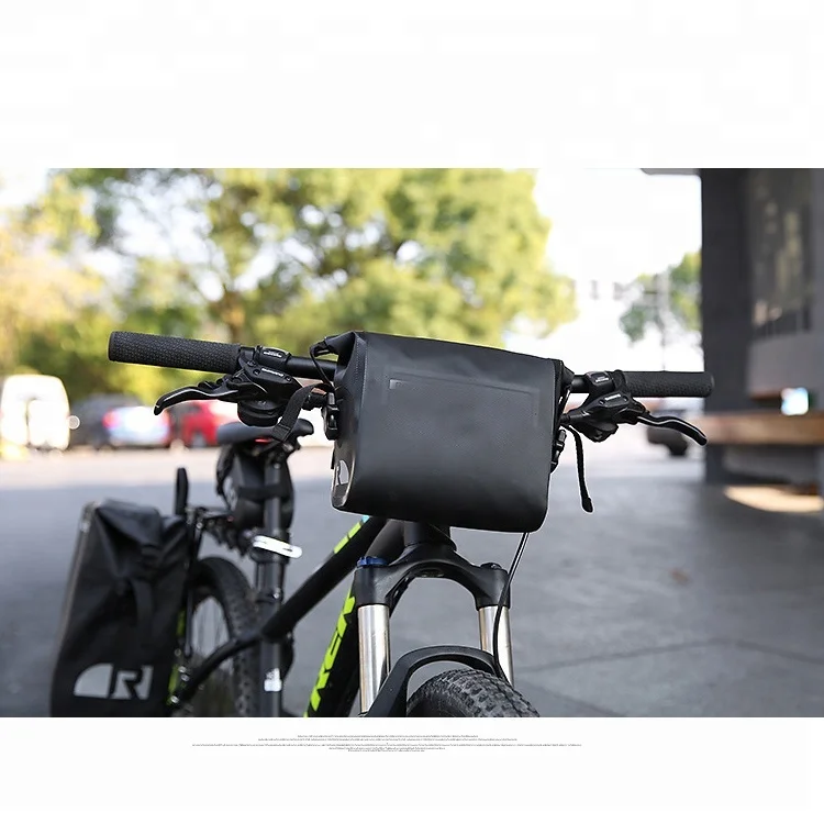 Cycling Quick-Release Front Basket Frame Pouch PVC Tube Bag, Roll Top Front Handle Bar Waterproof Bicycle Pannier Bag