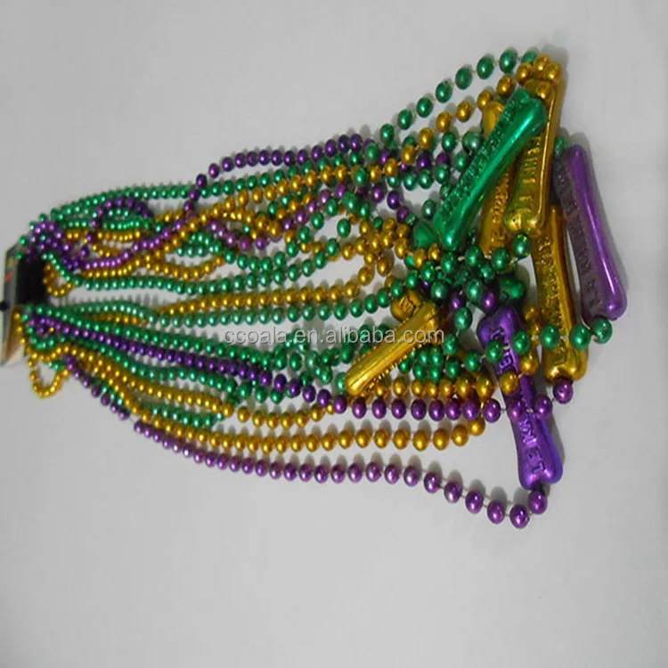 33 inch 07mm Round Metallic Purple Gold and Green Mardi Gras Beads