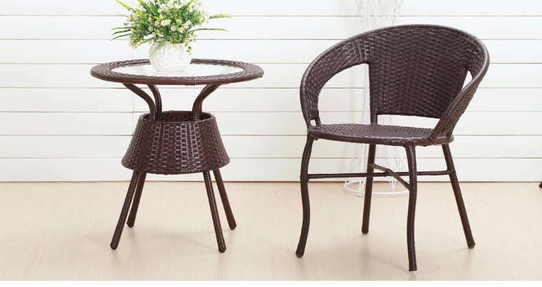 Balcony furniture of combination of desk and chair garden outdoor recreational furniture cane small cane chair