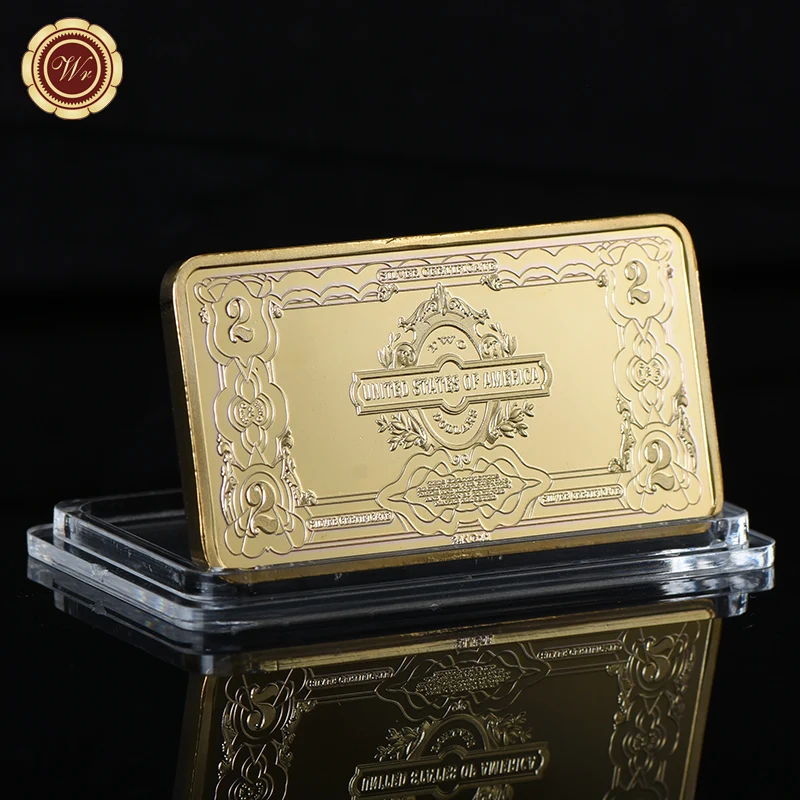 Wr best selling 999.9 gold plated coin collection gifts 24k gold bar usd 2 dollar bill