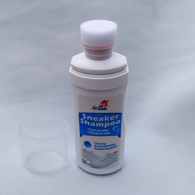 OEM 100ml white shoe care sneaker cleaner shampoo with sponge applicator