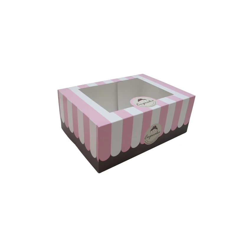Hot sale eco-friendly custom logo printed colors mini muffin cupcake box with clear window foldable box 6 wholesale