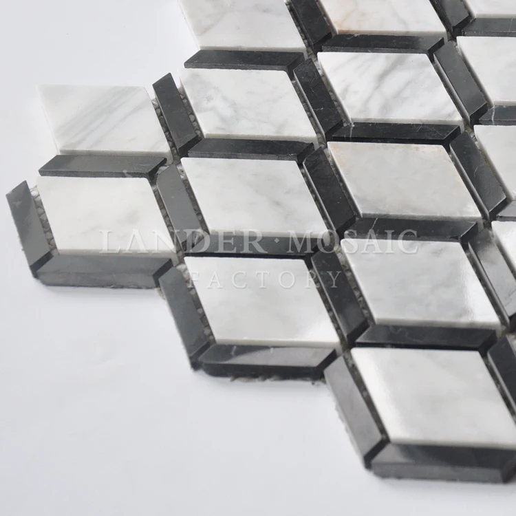 black and white rhombus stone mosaic tile for home decoration