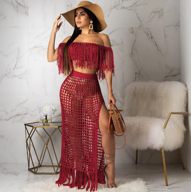 Popular European and American sexy chest-wrapped lotus leaf wide-legged trousers two-piece suit sexy dress women