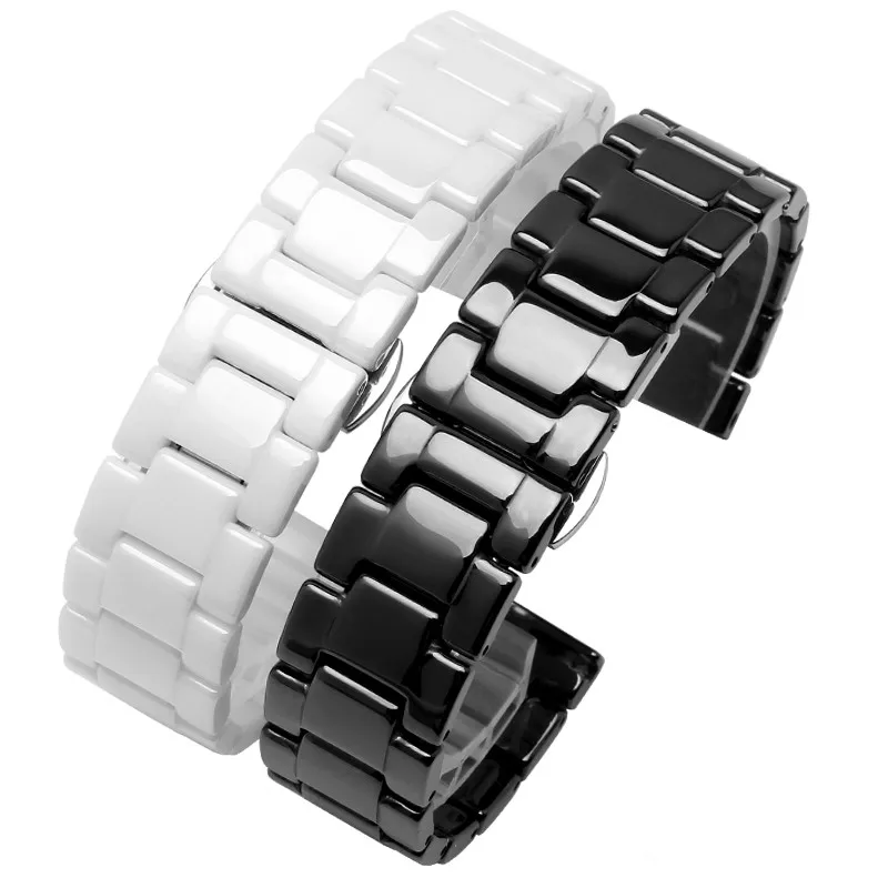 18mm 20mm 22mm fabulous full Ceramic watch  bracelet deluxe black Wristwatch Band with elegant butterfly clasp