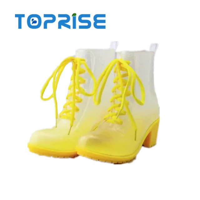 Wholesale Ladies Women Wedge Crystal PVC Plastic Heeled Jelly Rain Shoes