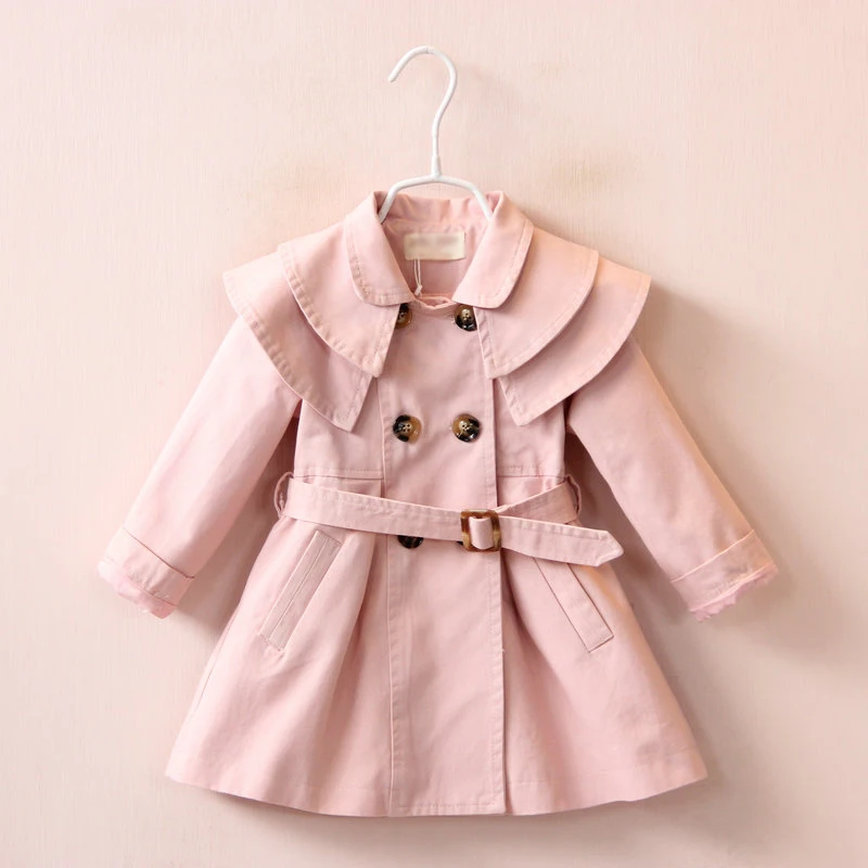 girls trench coat children coat 2016 autumn spring Long outwear kids jackets casual style pink khaki