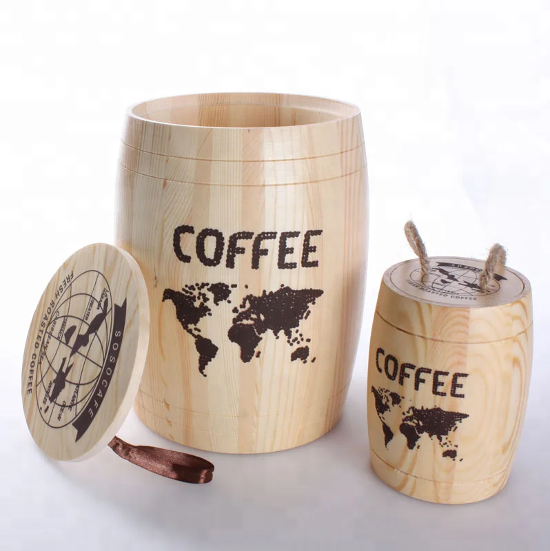 on sale eco-friendly movable lid wood tea box mini coffee bean barrel