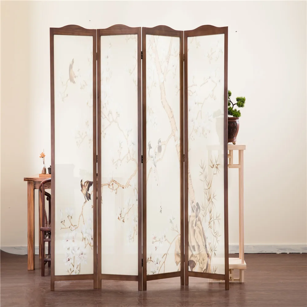 
Wooden Screen Room Divider 4 Panel Neo-Chinese Style Solid Wood Folding Indoor Decoration Wooden Screen 