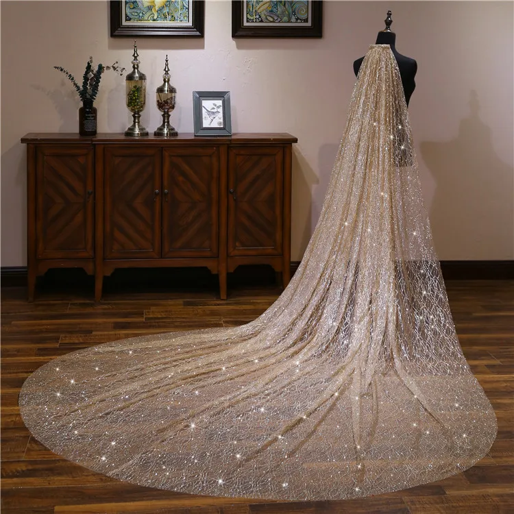 Morili Shiny Sequins top quality luxury shine stars 1 layer Gold champagne 3 * 3 wedding veil for bride with comb MPB20
