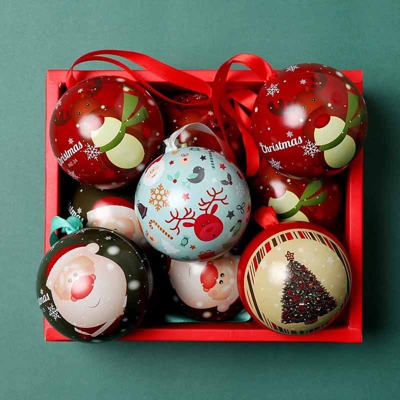 Decoration Ball Shape Can Gift Tin With String For Chocolate Candy Food Storage Candy Box Christmas Balls