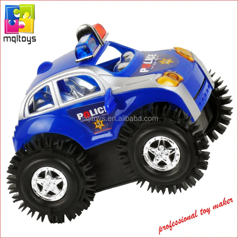 Rolling battery operated toy vehicle flip over police car