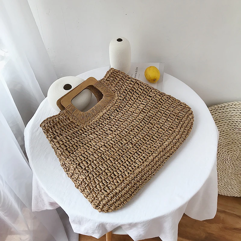 Персонализированная богемная сумка в стиле бохо с ладонью, плетеная Сумка-тоут, бумажная Соломенная пляжная сумка, соломенная сумка кроше