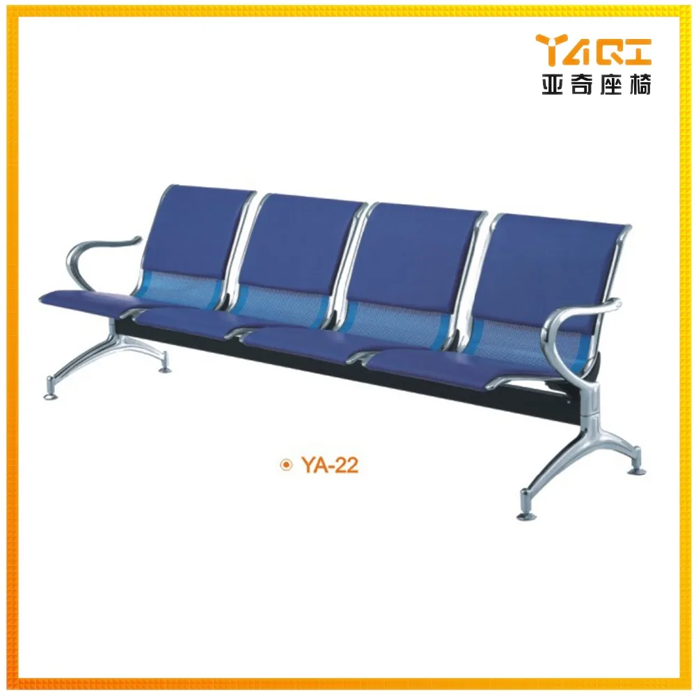 Коммерческая мебель для приемной новый стиль сеткой для сидения 4-seater кожаная обложка синего цвета металлический стул YA-22