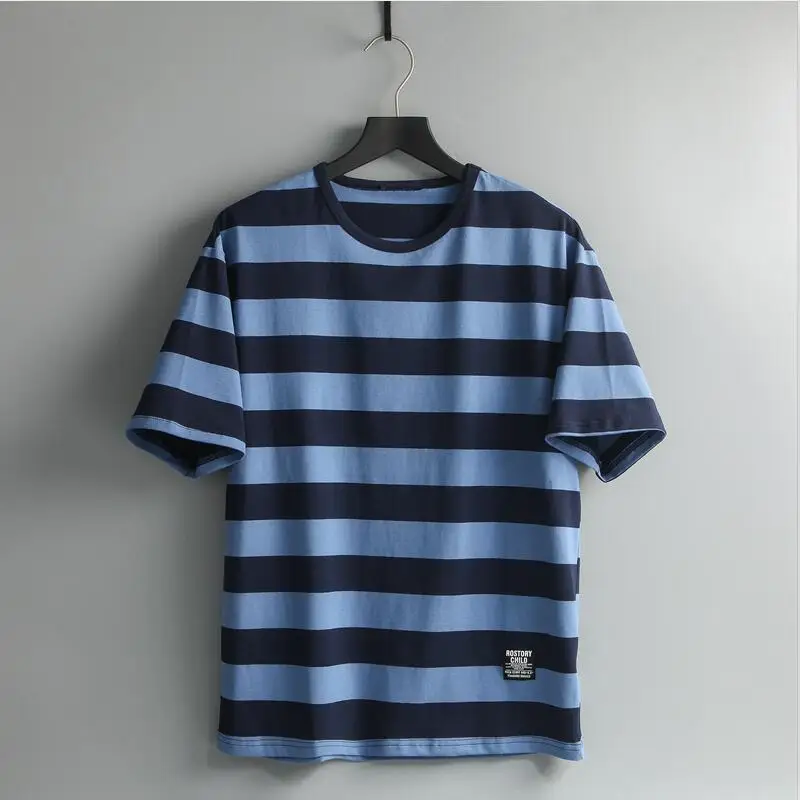 
wholesale Two Tone Stripe horizontal stripes tee Rounded neck Oversized T Shirt for men 