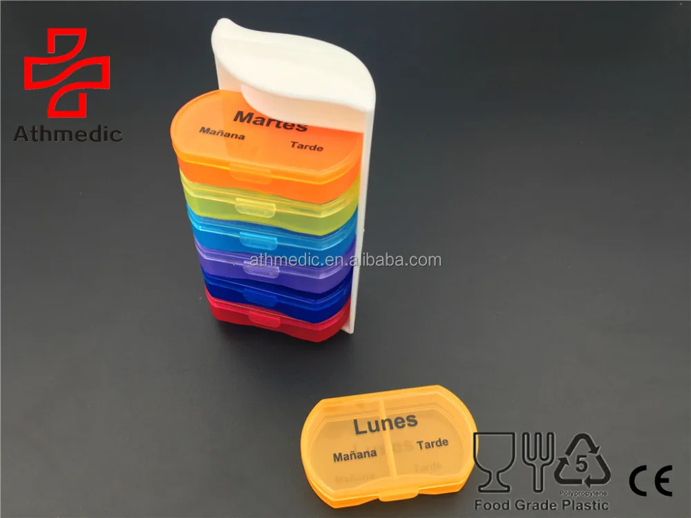 2025 Athmedic food grade Custom Logo medicine tablet drug Wholesale 28 days pill planner 28 Cases Plastic desktop pill planner