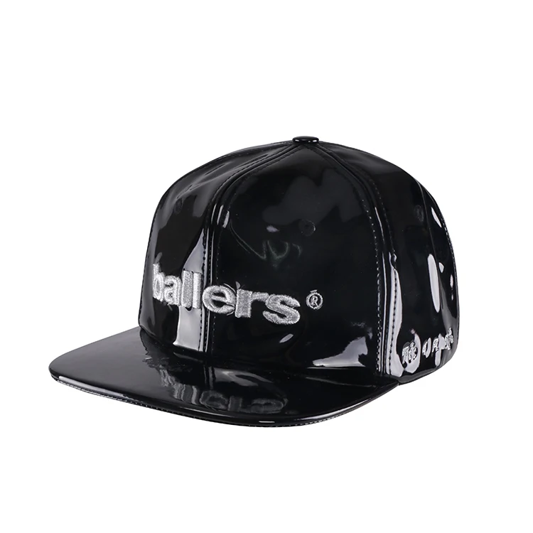 Hip Hop Caps For Men Black New Style Fashion Design Black Leather  Snapback Hat Wholesale Black Patent Leather Snapback Cap