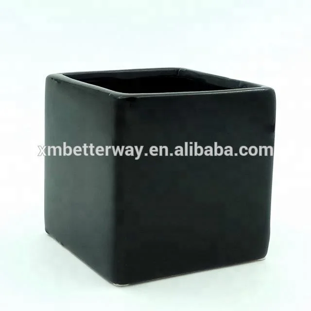 black and white ceramic flower pot  4 inch glazed ceramic square succulent flower pot plant flower pot cube