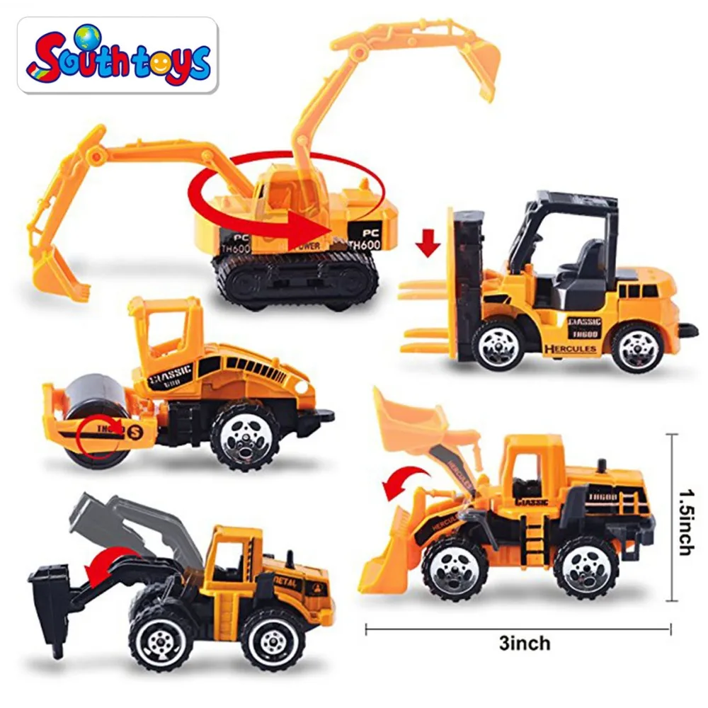 6 in 1 Die-cast Construction Metal Vehicle Transport Carrier Truck Car Toy For Kids