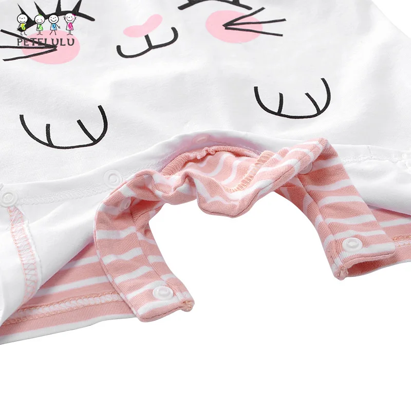 Petelulu Summer Babies Cartoon Romper Clothes Baby Boy Girl Stripes Cotton Jumpsuit Outfit Clothes With Animal Design Printing
