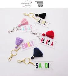 Personalized Acrylic Monogram Flag Keychain with Tassel  Key Chain
