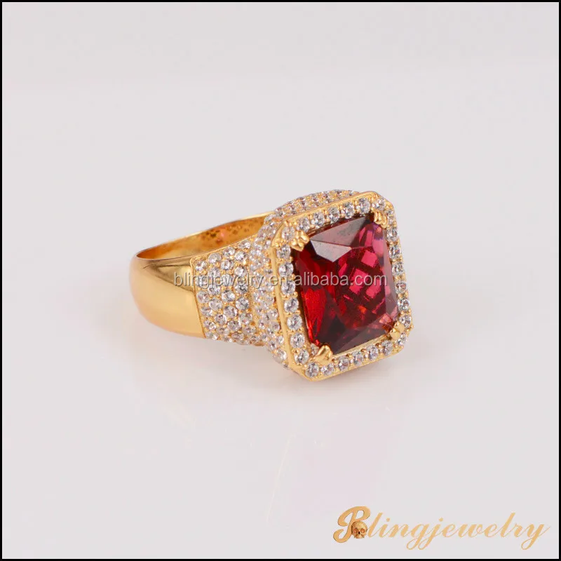 
Hip hop jewelry 18k gold iced out ruby ring designs for men 