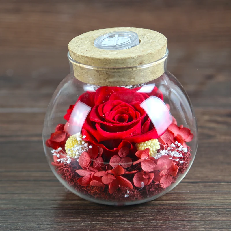 
Japanese Tecnology Preserved Rose Flower in Glass Bottle with LED light for New Year Best Wishes 