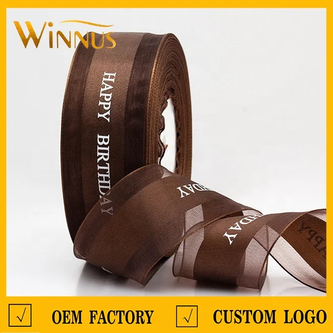 luxury gift wrapping use cheap gold silver logo printed custom organza ribbon with logo