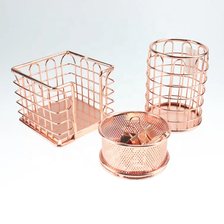 
OEM & оптовый продавец 550-97F круглый Настольный органайзер сетчатый металлический держатель из розового золота 