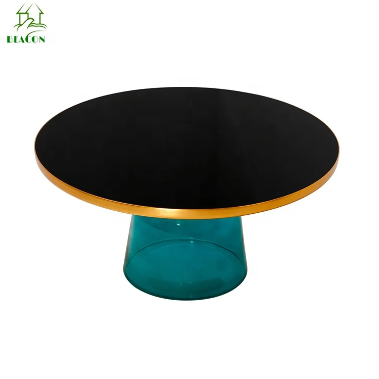 Luxury Living Room Furniture Gold Brass Black Temper Glass Top Bell Side Coffee Table