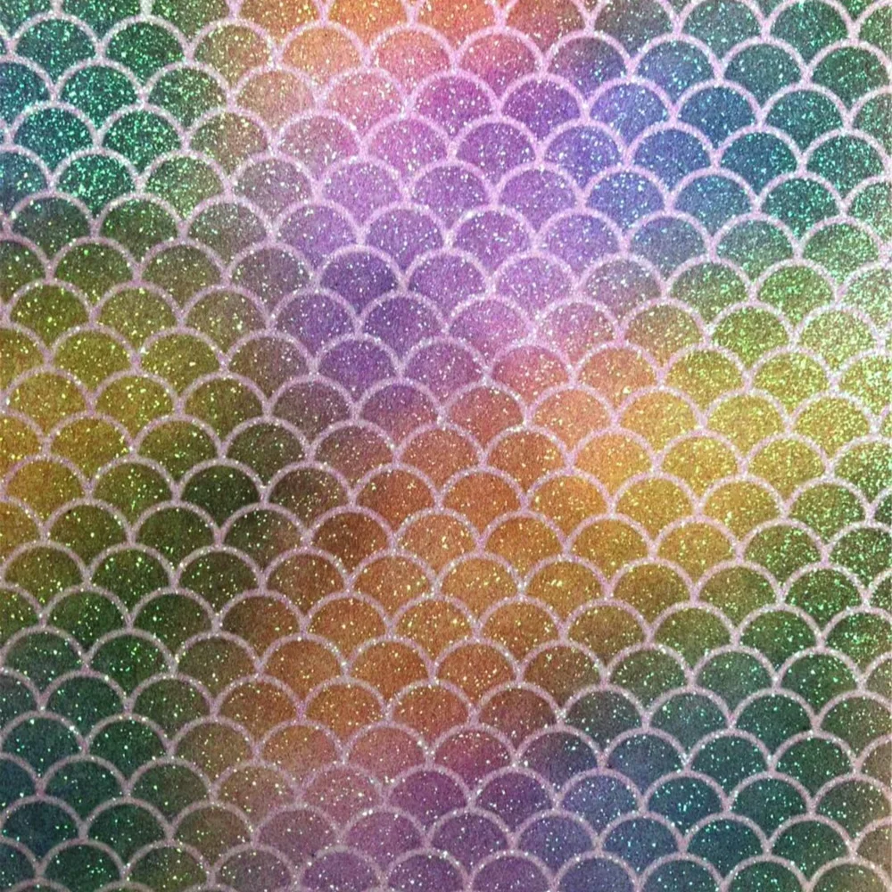 2018 new design pu leather material with rainbow mermaid glitter fabric