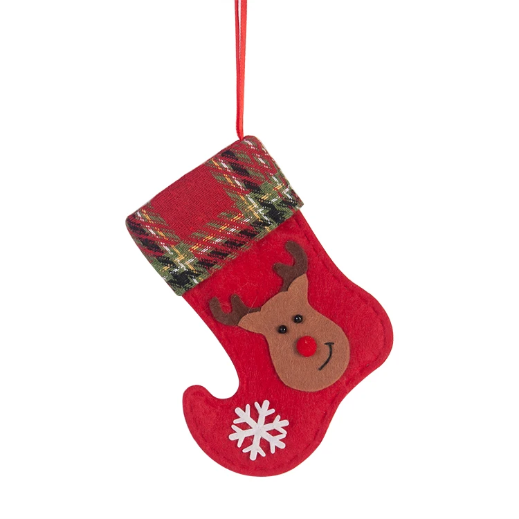 6 Inch Good Selling Machine Made Reindeer Sock Stocking Shape Christmas Decoration Felt Christmas Ornaments Tree Hanging