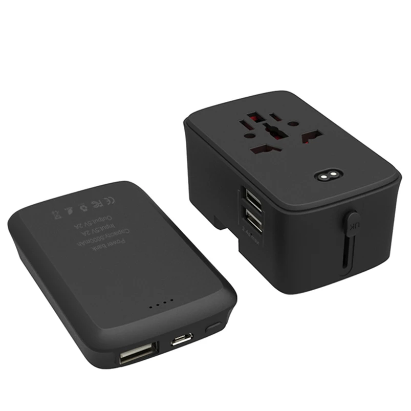 2019 consumer electronics mobile phone accessories 2 usb ports universal travel adapter with power bank charging